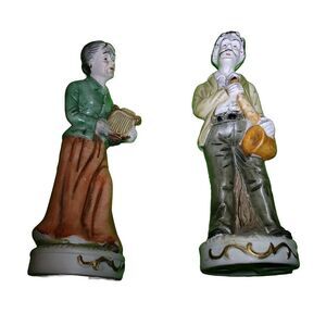 Flambro Porcelain Figurines‎ Elderly Old Man & Old Woman Musical Instruments